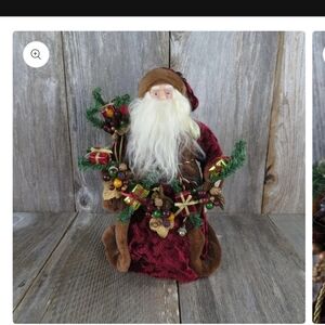 Red Velvet Santa Figurine Holiday Accent with Cream Beard